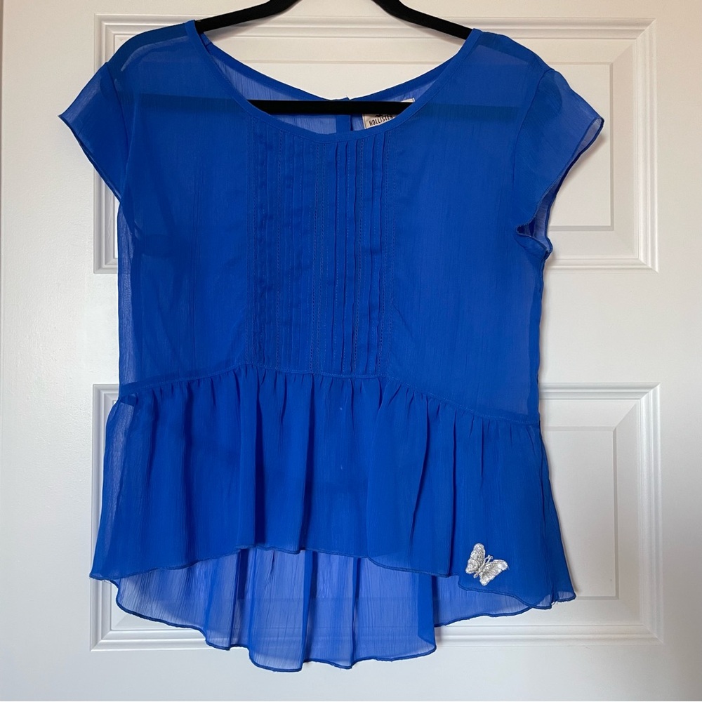 Hollister Blue Chiffon Blouse Size Medium AS IS
